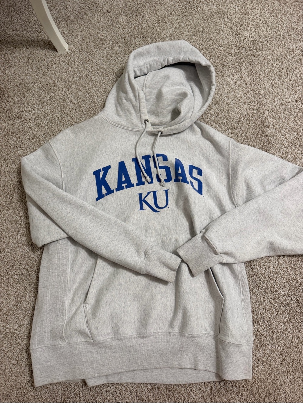 Champion Grey Crewneck Sweatshirt with Blue 'KANSAS' Graphic